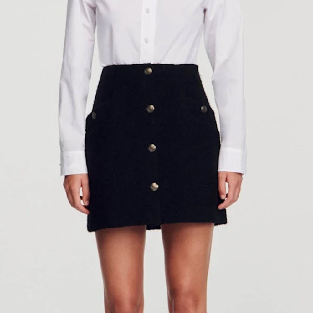 Sandro Black Short Skirt with Buttons